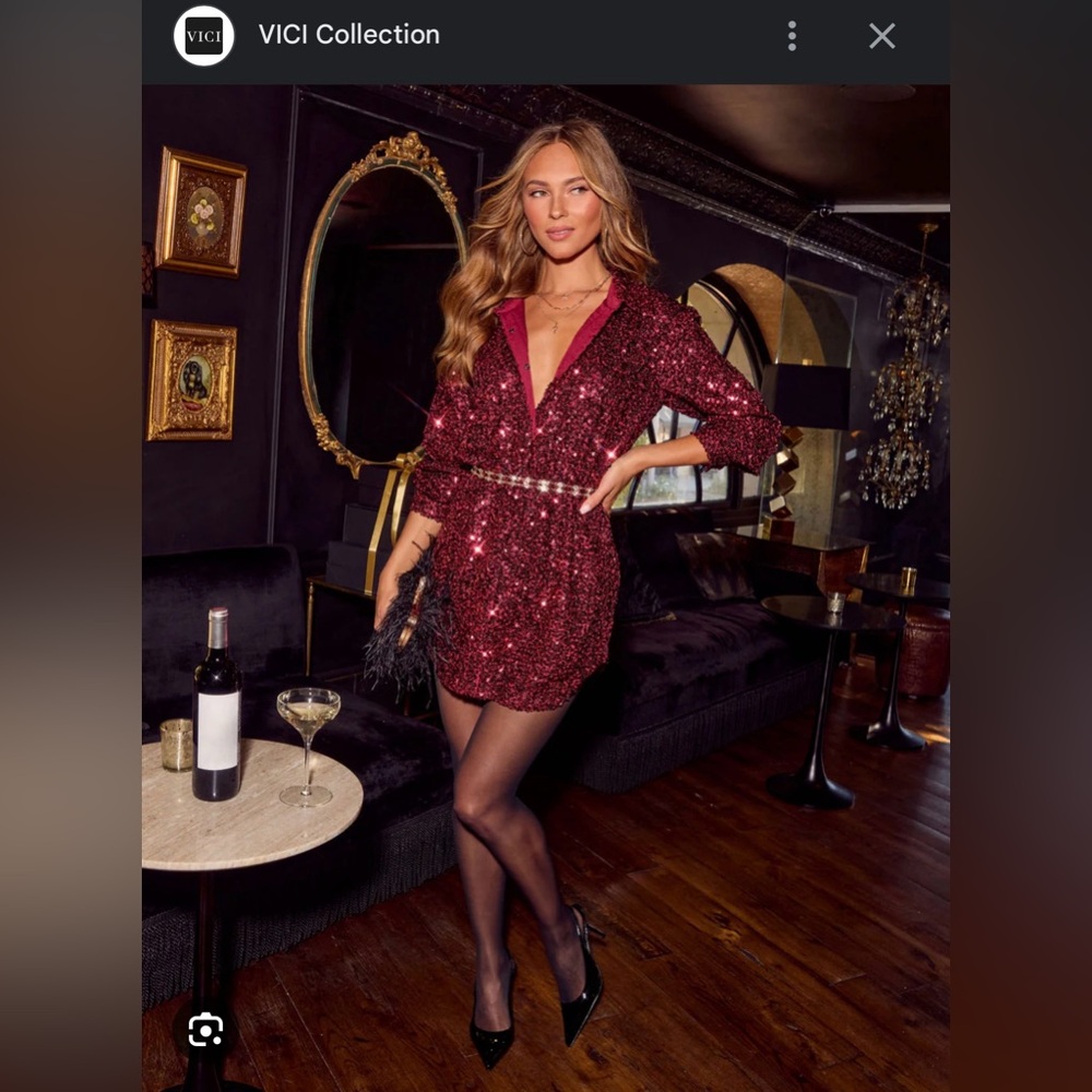 Vici Burgundy Sequin Long Sleeve Dress
